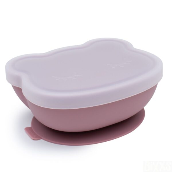 bear stickie bowl dusty rose side with lid